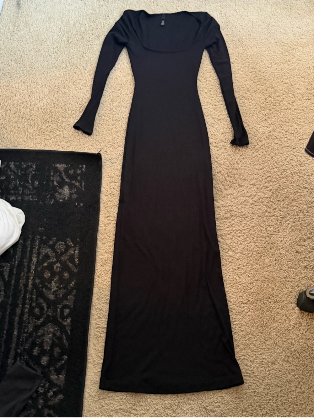 SKIMS Black Long-Sleeve Scoop Neck Maxi Dress